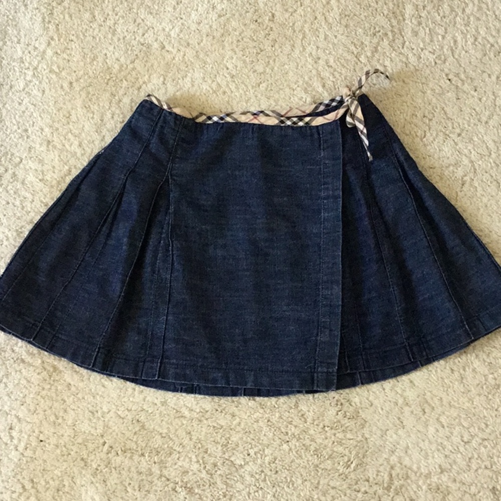 Authentic Burberry Girls Blue Denim Wrap Around Pleated Skirt 6